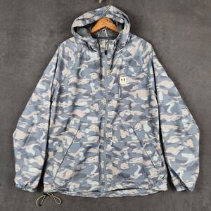 Horizon Bass Creek Windbreaker Men Large Blue Grey Camo Mesh Lined Hooded Jacket